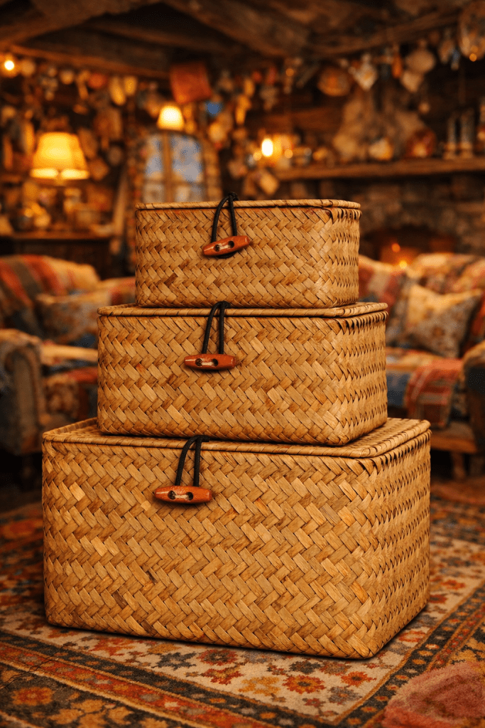 Stylish and practical, these baskets keep clutter hidden while adding natural texture to the space.