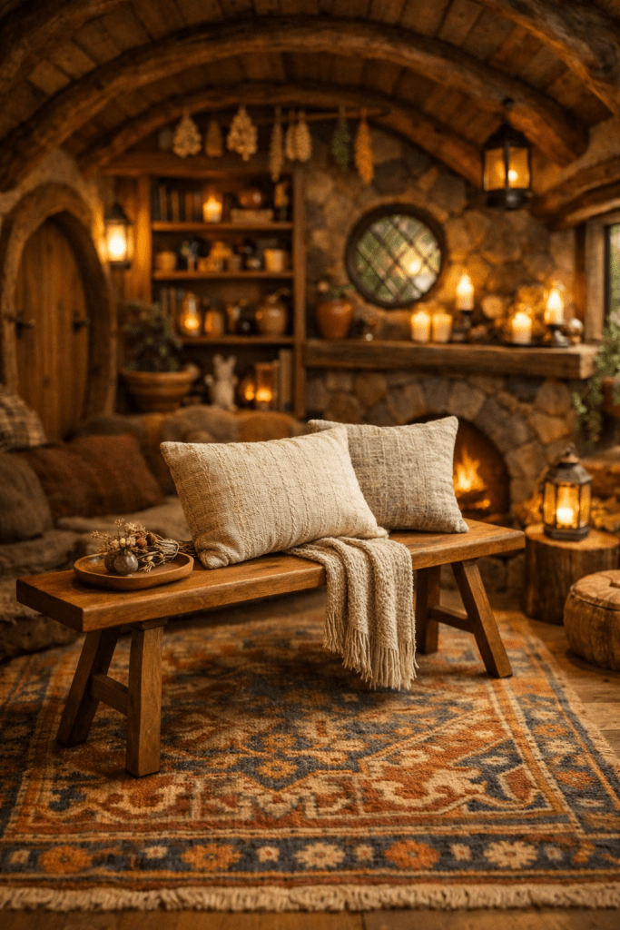 Adds extra seating while introducing a rustic, lived-in feel.
