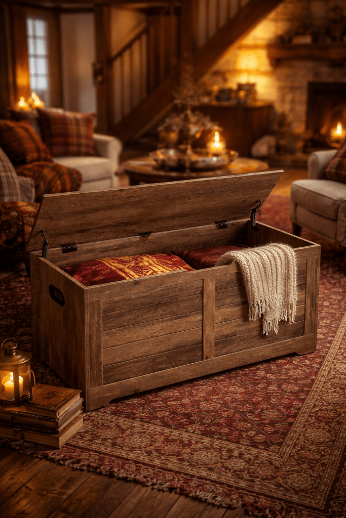 A functional statement piece that adds both storage and old-world charm.