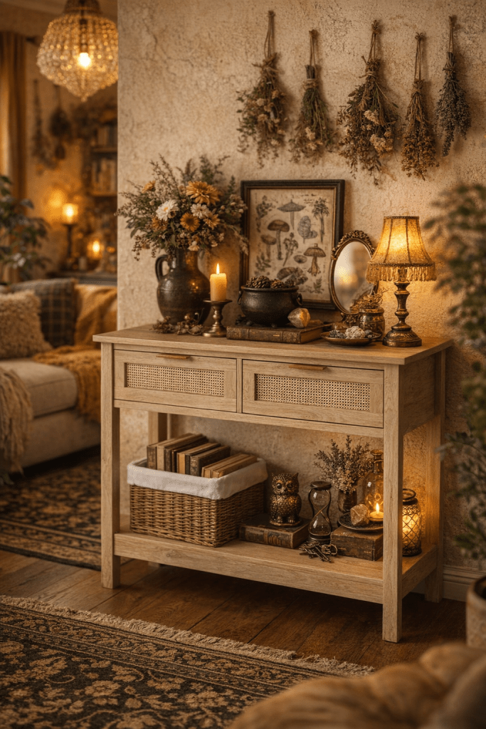 Brings in earthy materials that ground the space.