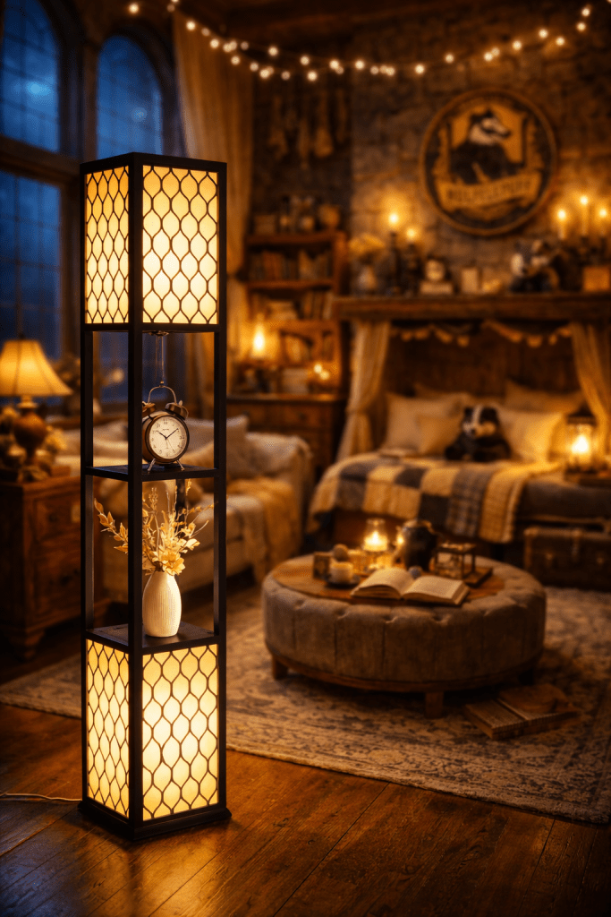 Combines storage and lighting, keeping the space functional and cozy.