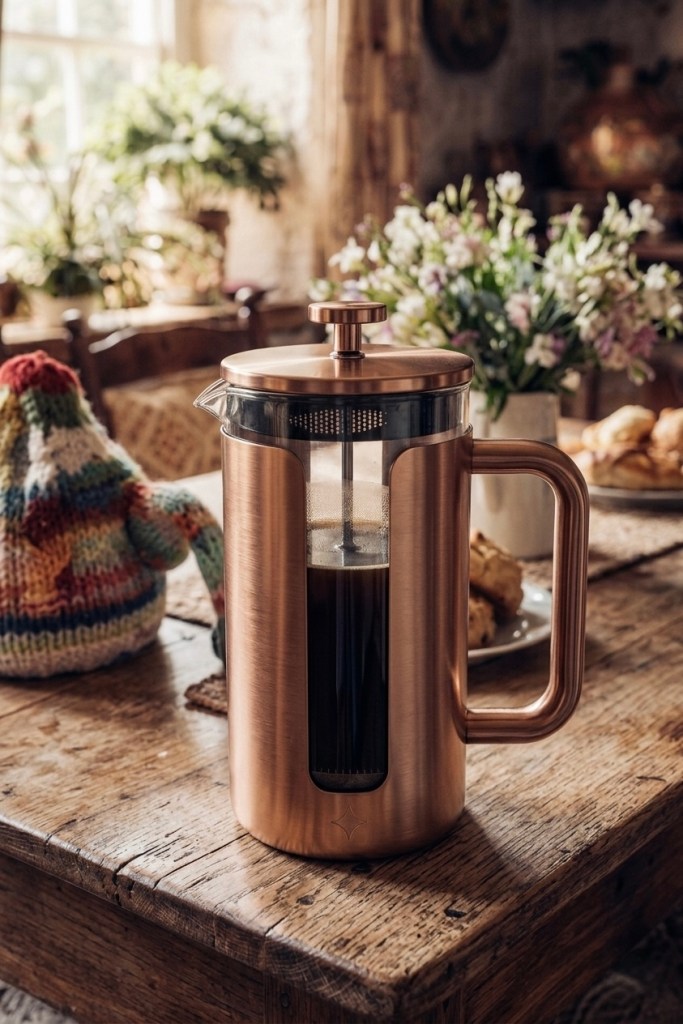 Warm copper tones and a classic design make this cafetiere both practical and full of cozy, vintage charm.