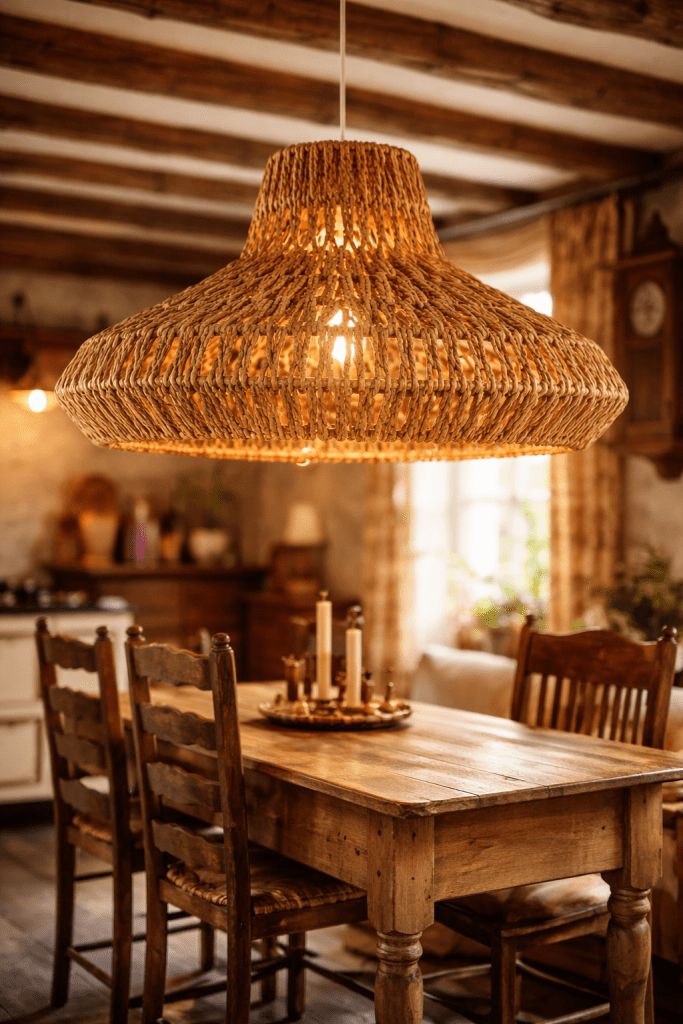 A natural woven shade that softens lighting and adds a warm, relaxed feel to the space.