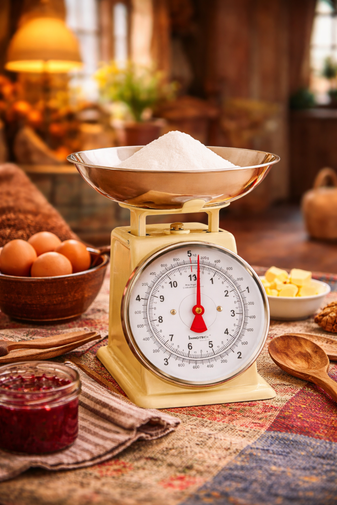 A vintage-style kitchen scale that adds character and a nostalgic, practical touch.