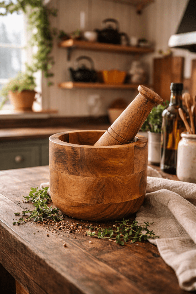 A traditional kitchen piece that adds authenticity while being both decorative and useful.